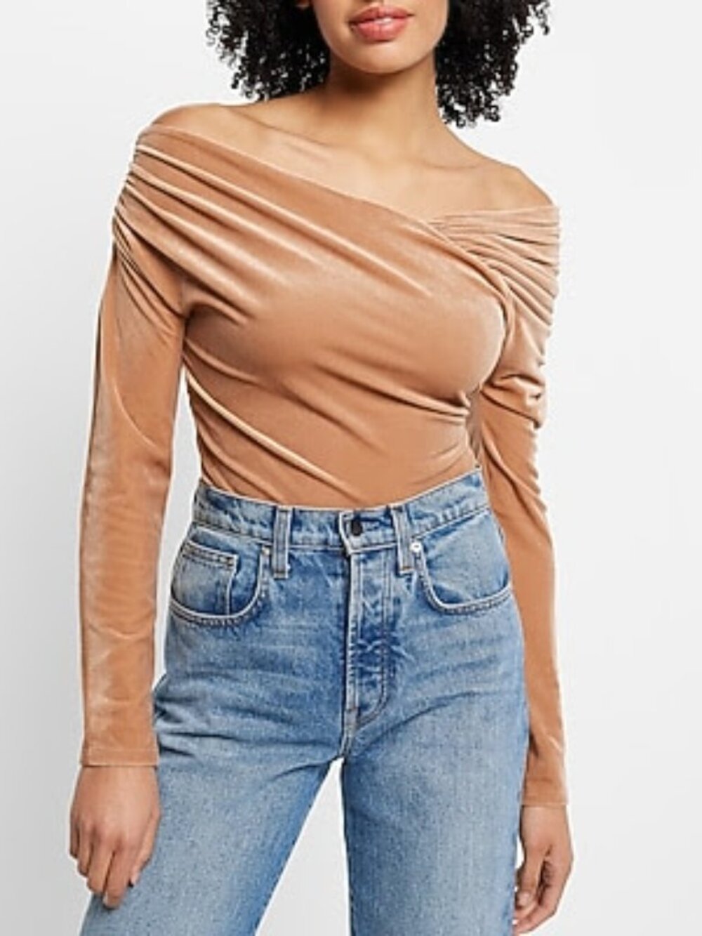Velvet Draped One-Shoulder Bodysuit